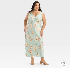 🍵 A New Day Mint Floral Satin Slip Maxi Dress